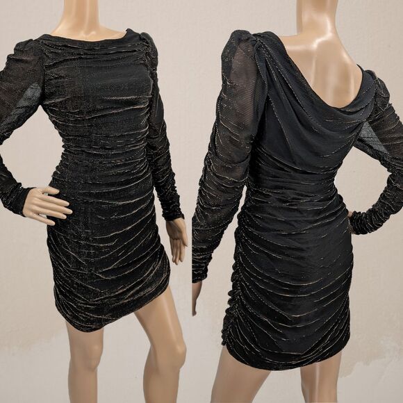 Vintage 1990s Scarlett Mini Dress Metallic Ruched Glam Whimsygoth Hollywood 5 - Picture 1 of 11